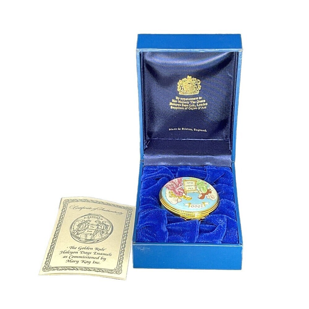 2000 Halcyon Days Enamels Trinket Box England - The Golden Rule Angels Mary Kay